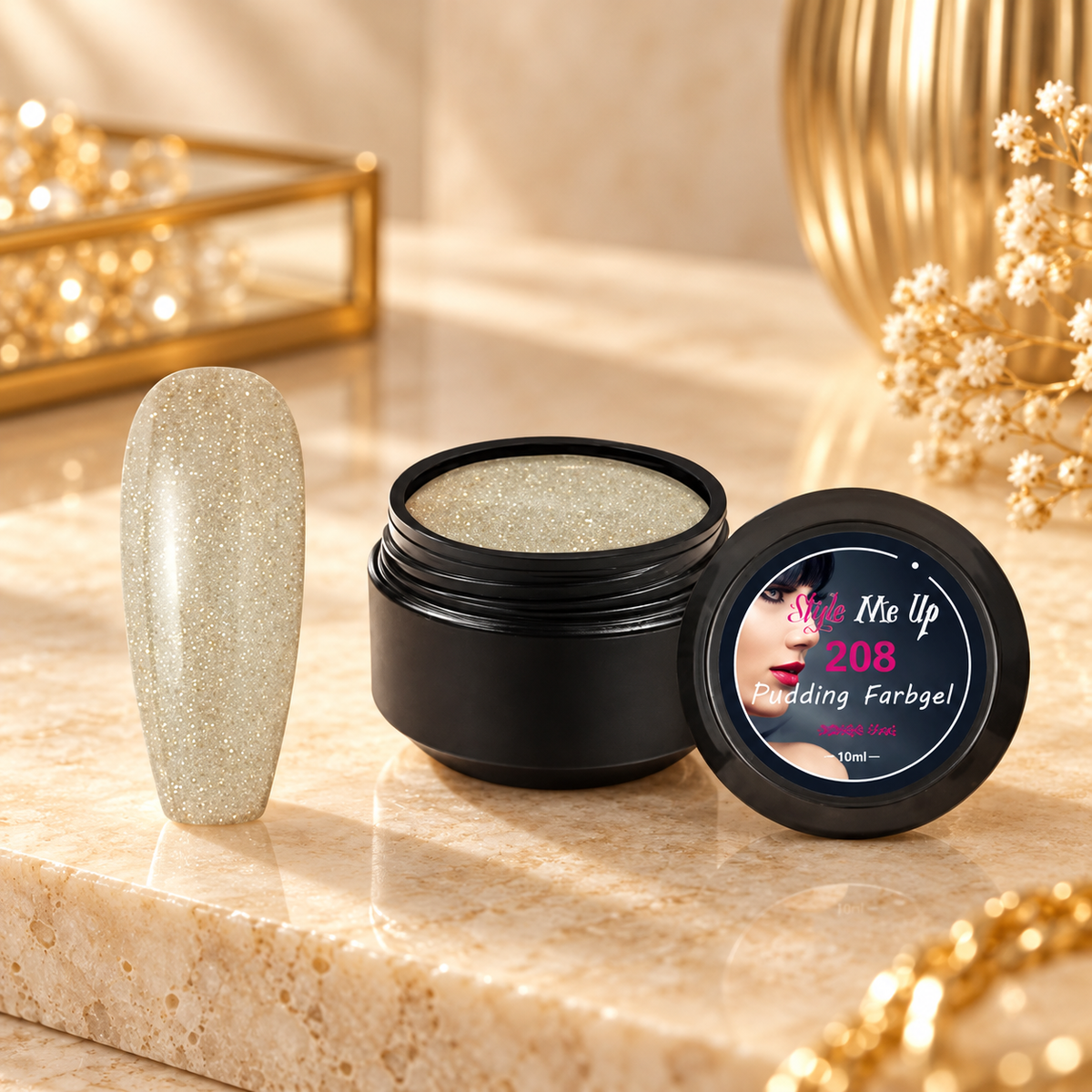 Pudding Farbgel 208 – Champagner-Glitzer, 10 ml